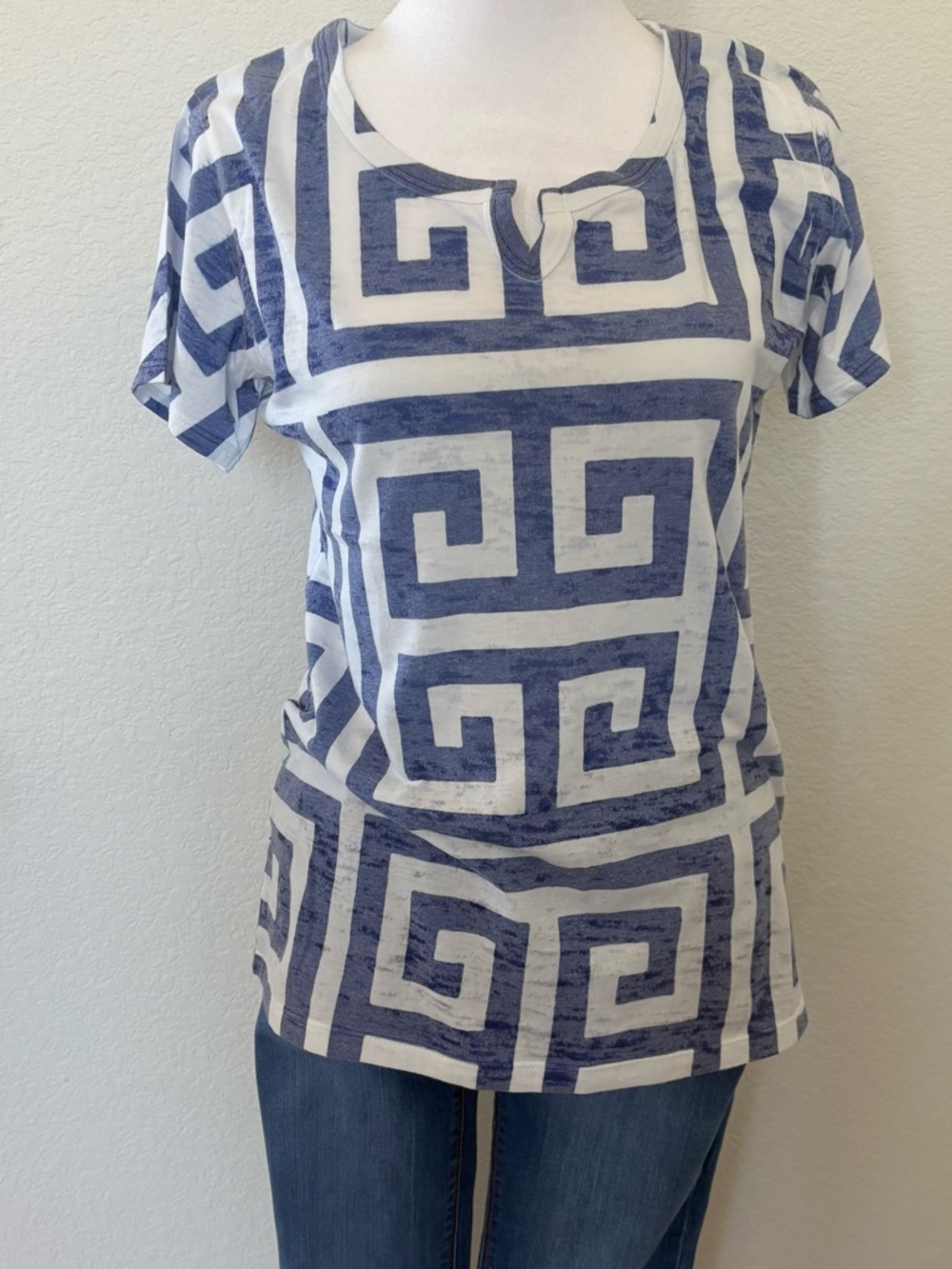 Jordache Blue and White Geometric Short Sleeve Tee